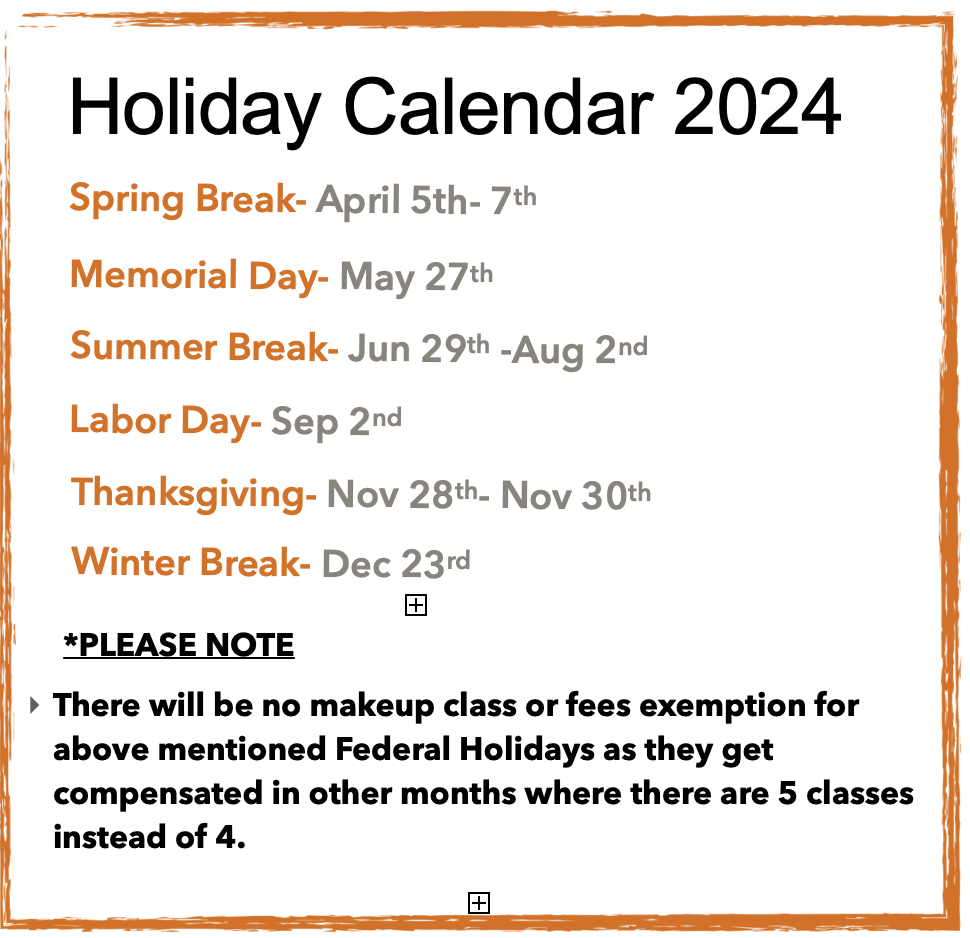 Kalaa Holiday Calendar